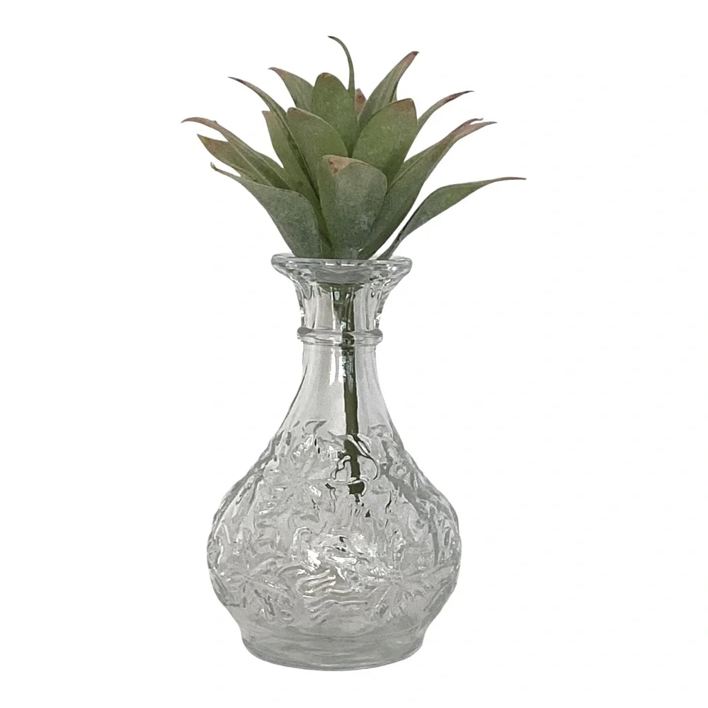 Princess House Bud Vase Vintage Fantasia Floral Poinsettia Pattern Clear Glass